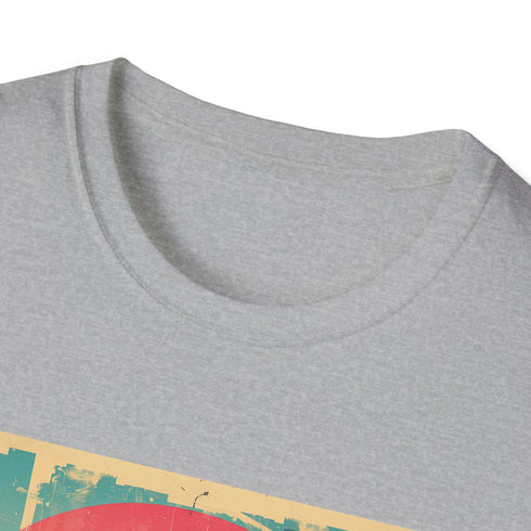 Palm Paradise Retro Sunset Escape T-shirt, Charcoal, Crew Neck, Regular Fit