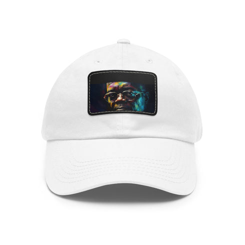 Neon watercolor baseball cap in white with light brown rectangle patch.