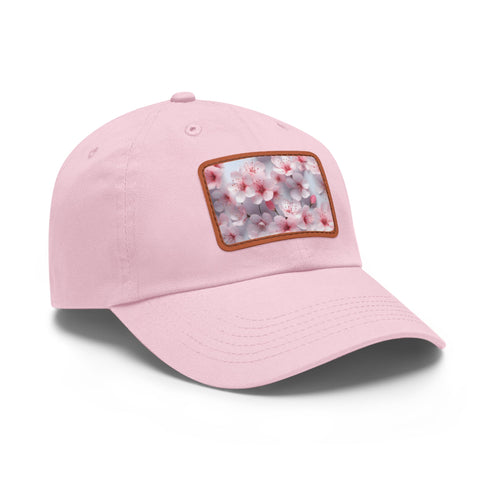 Cherry Blossom Dreams 3D Seamless Baseball Cap, light brown patch, rectangle.