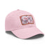 White cotton baseball cap with cherry blossom 3D pattern.