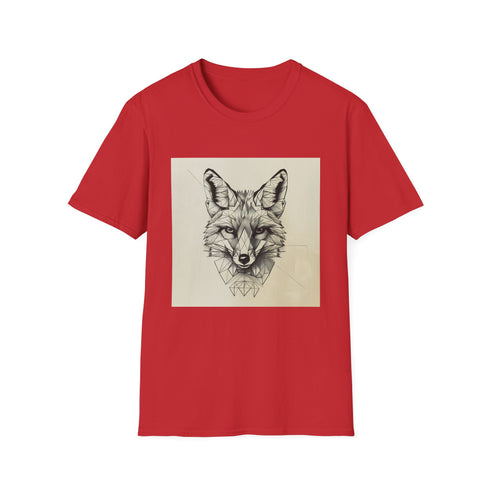 Geometric fox portrait charcoal t-shirt for men and women.