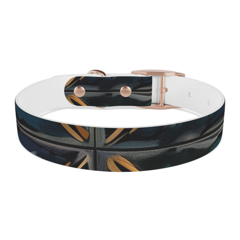 Stylish black onyx dog collar with artisan tiles pattern for walks.