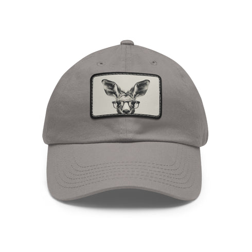 Kangaroo Cool Hipster Cap with Glasses, White Light Brown Rectangle.
