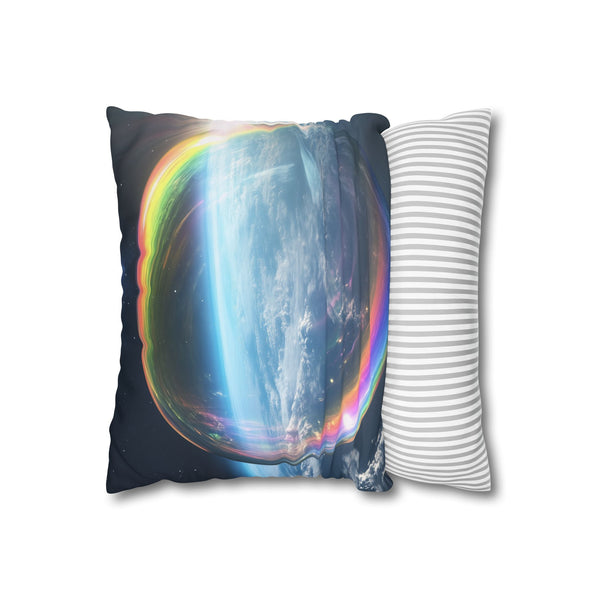 Surreal Dream Bubble Drifting Over Earth ā 40Ć40 Cushion Cover ā Sofa & Living Room Lifestyle View