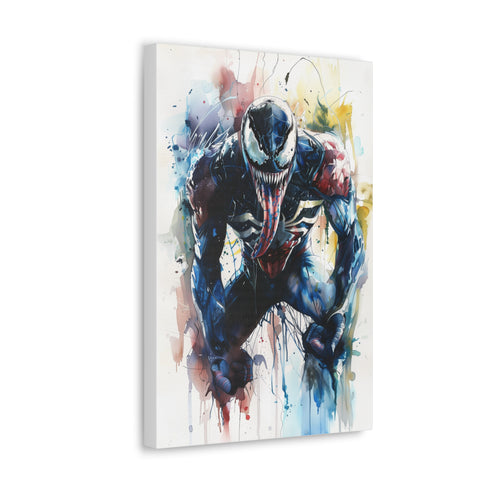Venom symbiote canvas print showcasing Spider-Man bonding, 18" x 12".