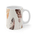 Boho Feathers ceramic coffee mug with seamless pattern for bohemian mornings.