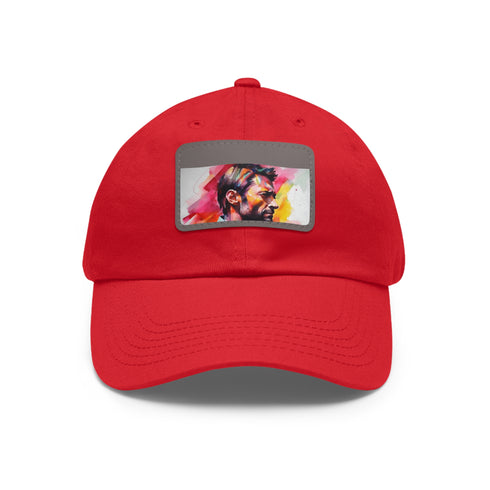 Vibrant watercolor cap featuring Hugh Jackman in neon colors.
