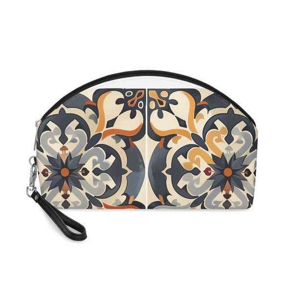 Tile-inspired luxury cosmetic pouch with zipper for travel.