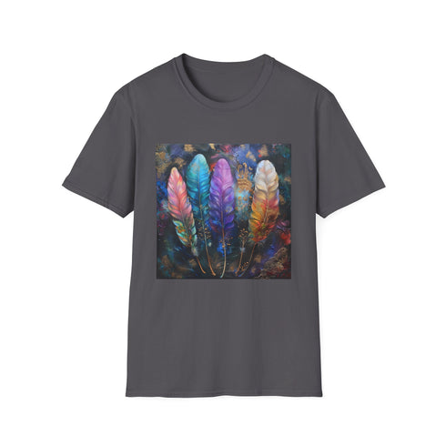 Charcoal bohemian feather tapestry t-shirt with crew neck and regular fit
