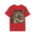 Japanese dragon t-shirt, charcoal cotton crew neck, bold, fierce design.