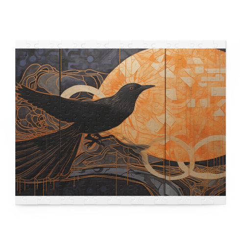 Artistic black gold lion puzzle with stunning color palette and intricate design.