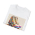 Retro roller skate design charcoal t-shirt with colorful stripes.