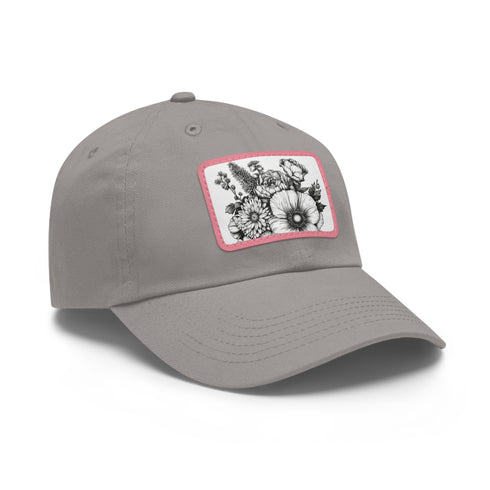 Colorful floral baseball cap with white & light brown patch.