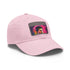 Neon watercolor baseball cap in white with light brown patch.