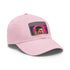 Neon watercolor baseball cap with light brown patch in a rectangle shape.