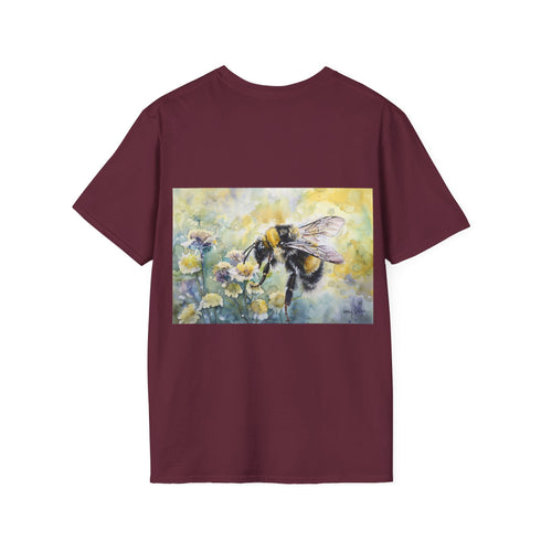 Charcoal cotton T-shirt with vibrant watercolor bumblebee design