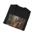 Charcoal cotton t-shirt with enchanting forest creature illustration in breathable fabric