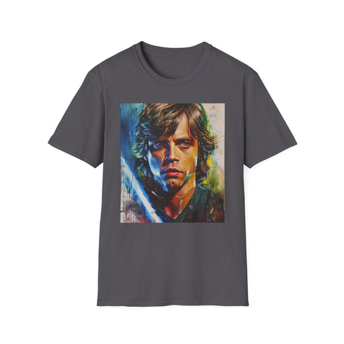 Charcoal cotton crew neck T-shirt with vibrant Luke Skywalker painting