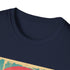 Retro sunset paradise palm tree T-shirt, charcoal S variant.