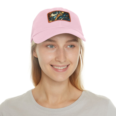 Fractal Fusion Baseball Cap in White with Light Brown Patch, Unisex/Vegan