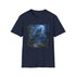 Charcoal cotton t-shirt with a moonlit forest castle design