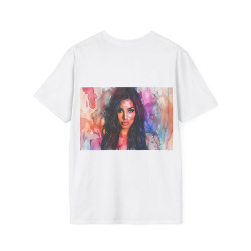 Watercolor Kim Kardashian tee in Charcoal, size S for summer fashion.