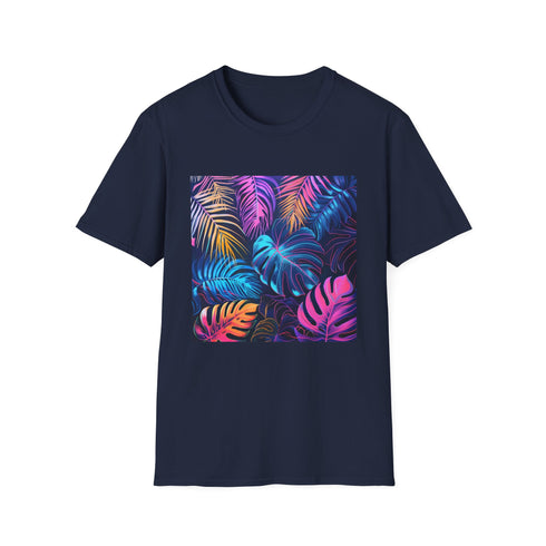 Neon Tropics Charcoal T-Shirt, Vibrant Jungle Design, Crew Neck, Cotton