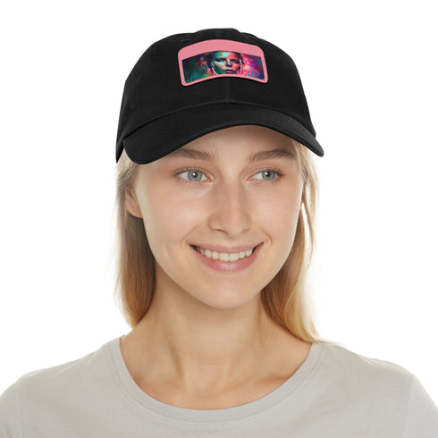 Neon watercolor charm baseball cap with white/light brown patch, rectangle shape.