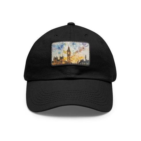 London Skyline Watercolor Baseball Cap, White/Light Brown, Rectangle, Unisex Vegan Hat