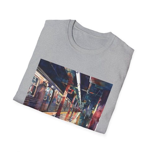 Watercolor New York Subway T-shirt in Red XL - Cotton Crewneck