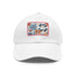 Floral print white baseball cap with colorful flowers and rectangle patch.