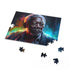 Neon Morgan Freeman watercolor puzzle with vibrant colors and 120 pieces.