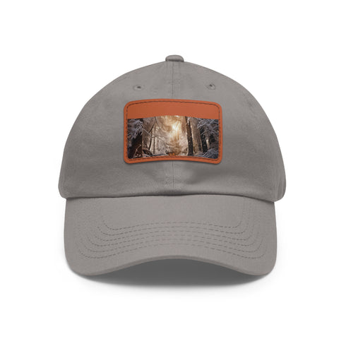 Winter baseball cap with Frosty Pine design in white and light brown.