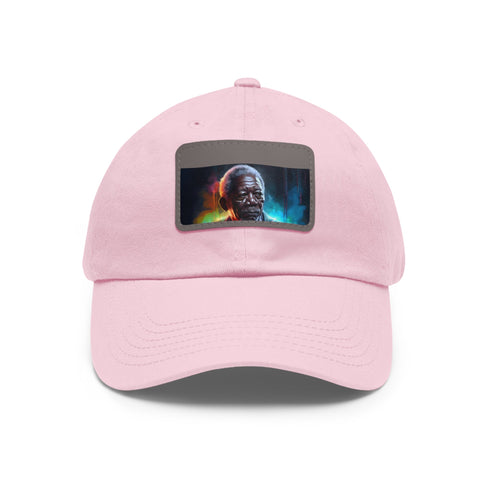 Vibrant neon cap with watercolor design, white/light brown rectangular patch.