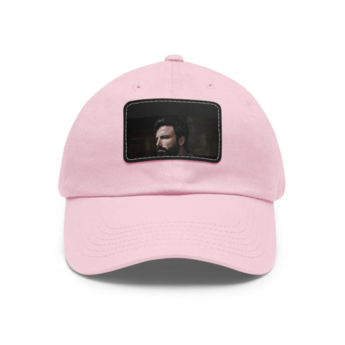 Stylish white cotton hat with light brown patch, perfect for fans.