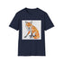 Charcoal cotton T-shirt with geometric fox design and crew neck