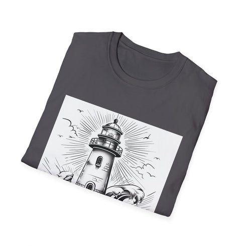 Charcoal lighthouse illustration T-shirt with regular fit evocative hand-drawn design