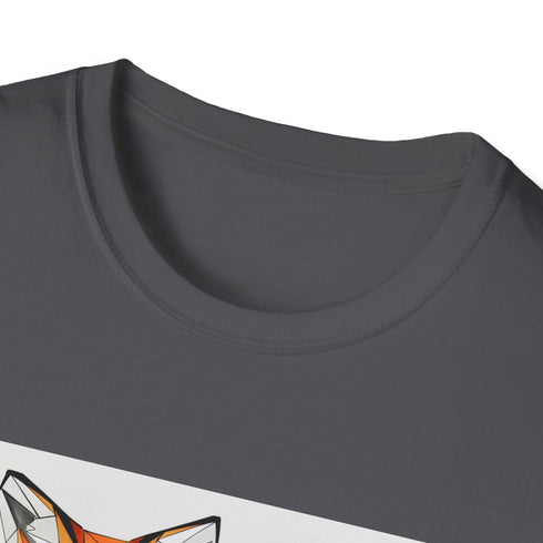 Geometric fox portrait charcoal t-shirt soft cotton crew neck design