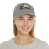 Central Park watercolor skyline baseball cap in white with light brown patch.