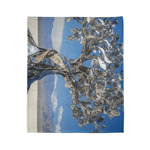 Mechanical Tree in Metallic Desert — Plush Fleece Throw Blanket — Product Detail View 7