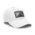 Stylish white cotton hat with light brown patch, inspired by Atlantis.