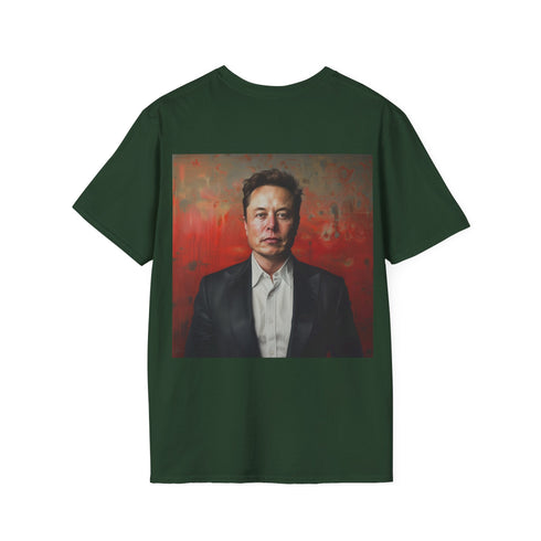 Charcoal cotton crew neck t-shirt featuring iconic Elon Musk graphic