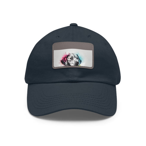 Dalmatian baseball cap with white and light brown patch design.