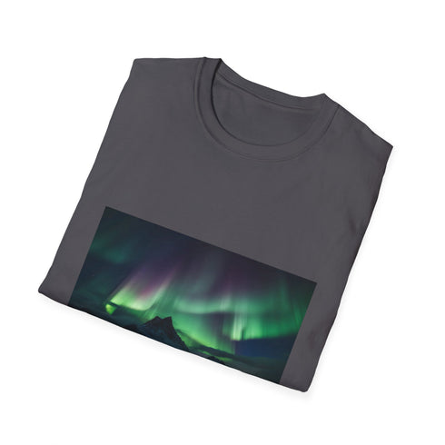 Charcoal cotton T-shirt with aurora borealis graphic and crew neck design