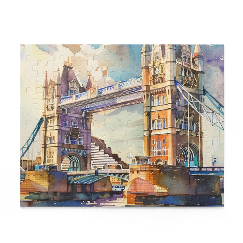 London Watercolor Tower Bridge Puzzle with 120 pieces of iconic view.
