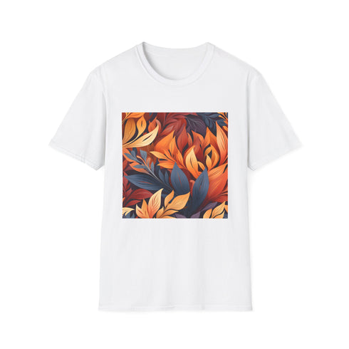 Vibrant charcoal cotton T-shirt with autumn tapestry design crew neck style