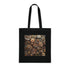 Steampunk style black cotton gearworks tote bag with intricate design.