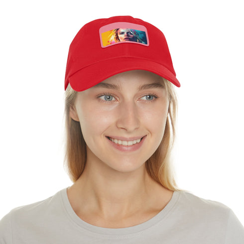 Neon dream cap with light brown patch, rectangle shape. Premium cotton.