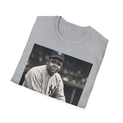 Charcoal cotton T-shirt with a dynamic Babe Ruth watercolor design