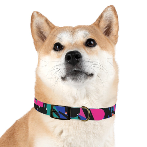 Neon graffiti dog collar in medium, black onyx for urban chic.